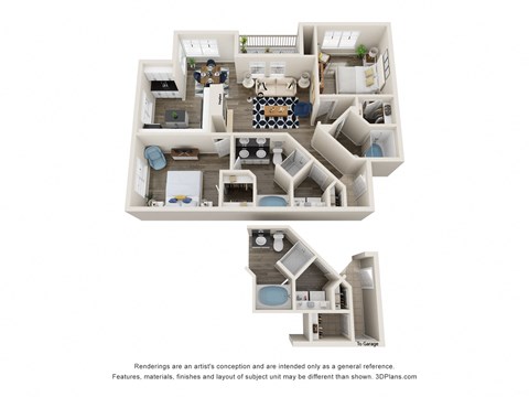 Floor plan for 2 beds, 2 baths, 1145 sqft